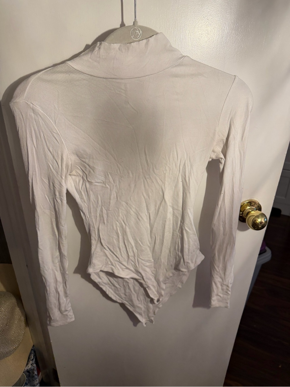 Women's Cream Long-Sleeve Ribbed Turtleneck Bodysuit